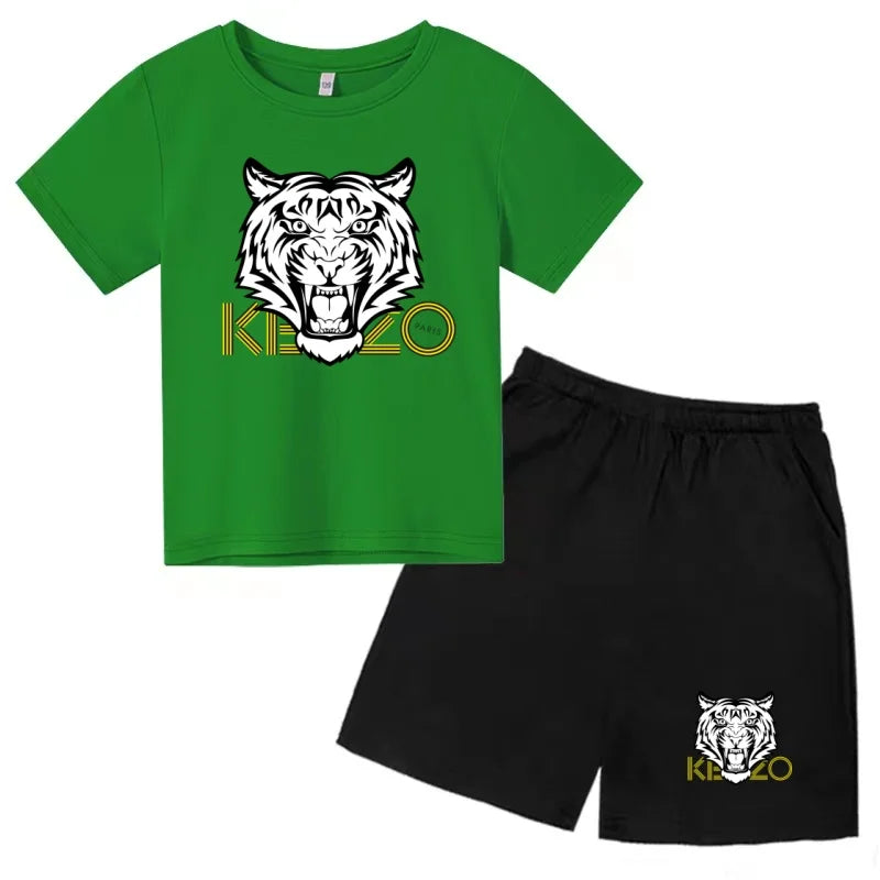 Children Summer Clothes Tiger Print T-shirt 3-12Yrs Boys Girls Short-sleeved Top+Shorts Casual Brand Fashion Sports Set Clothing