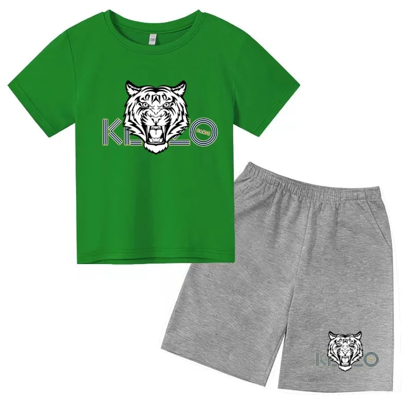 Children Summer Clothes Tiger Print T-shirt 3-12Yrs Boys Girls Short-sleeved Top+Shorts Casual Brand Fashion Sports Set Clothing