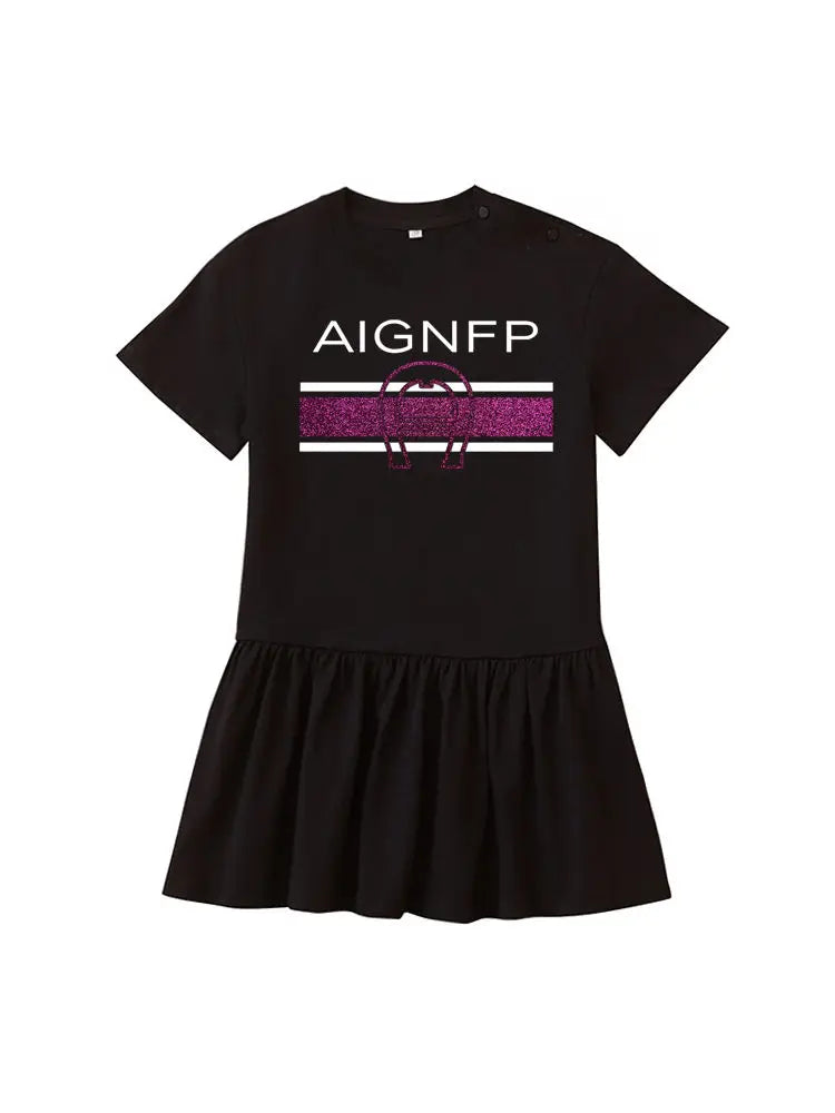 Everyday Wear Girls Dress 2025 Hot Sale Kids Summer Clothes Cotton Cute Letter Print Short sleeved Skirt Child Princess Dresses