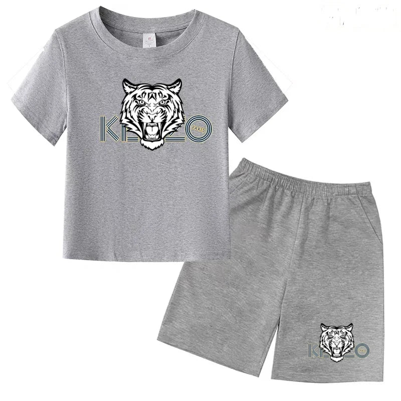 Children Summer Clothes Tiger Print T-shirt 3-12Yrs Boys Girls Short-sleeved Top+Shorts Casual Brand Fashion Sports Set Clothing
