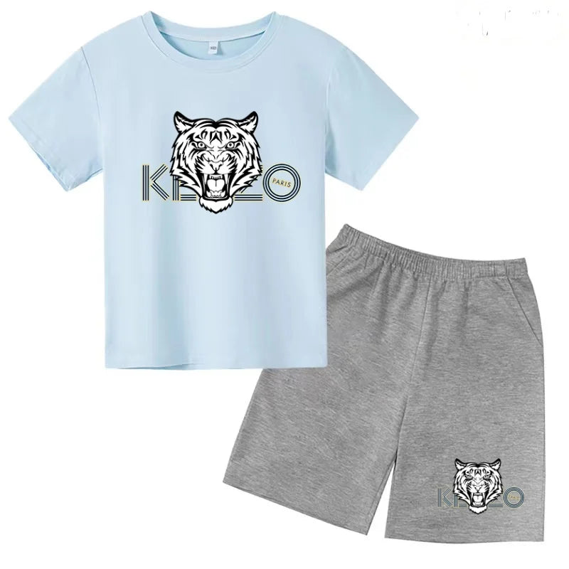 Children Summer Clothes Tiger Print T-shirt 3-12Yrs Boys Girls Short-sleeved Top+Shorts Casual Brand Fashion Sports Set Clothing