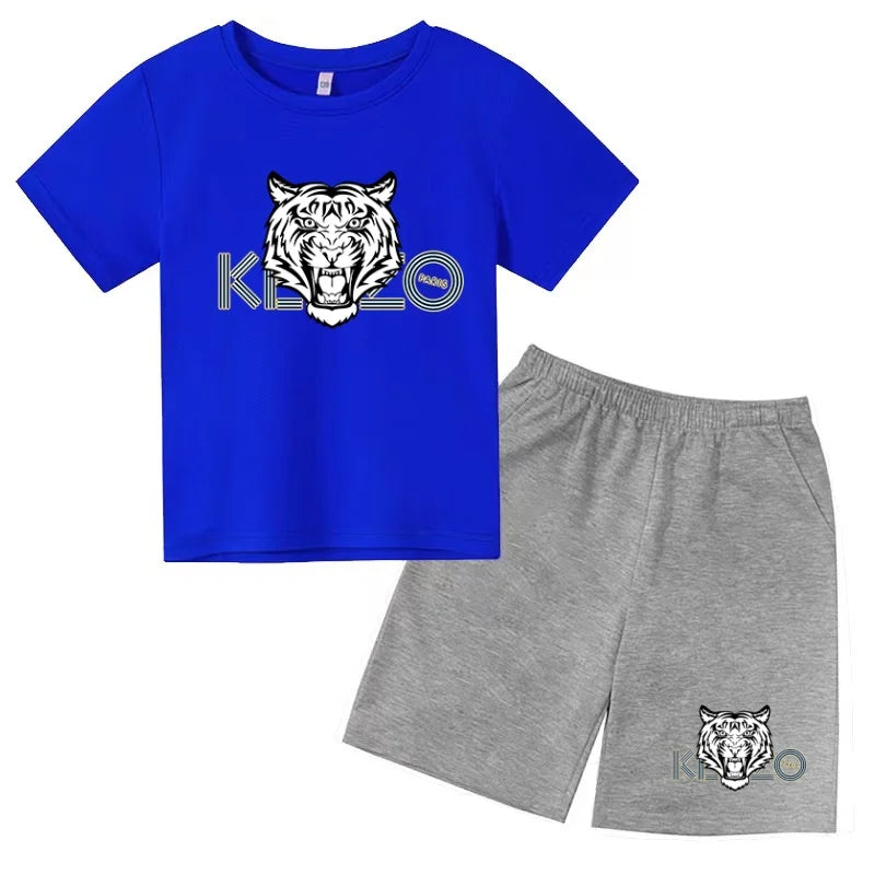 Children Summer Clothes Tiger Print T-shirt 3-12Yrs Boys Girls Short-sleeved Top+Shorts Casual Brand Fashion Sports Set Clothing