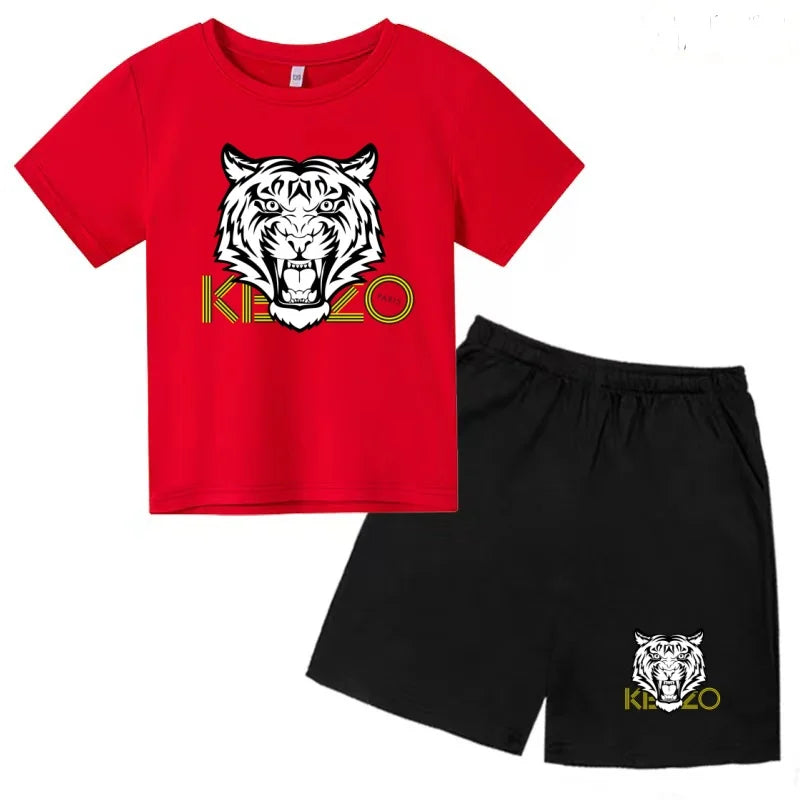 Children Summer Clothes Tiger Print T-shirt 3-12Yrs Boys Girls Short-sleeved Top+Shorts Casual Brand Fashion Sports Set Clothing