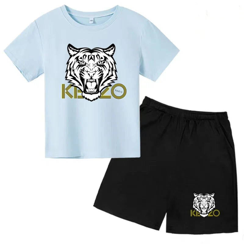 Children Summer Clothes Tiger Print T-shirt 3-12Yrs Boys Girls Short-sleeved Top+Shorts Casual Brand Fashion Sports Set Clothing