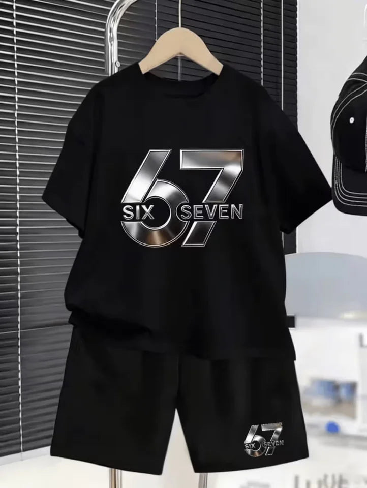 Boys Sets 67 Funny Print Kids T-Shirt Shorts Pant Set Casual Italian Brainrot Summer Top Suit for Funny Gift Children's Clothing