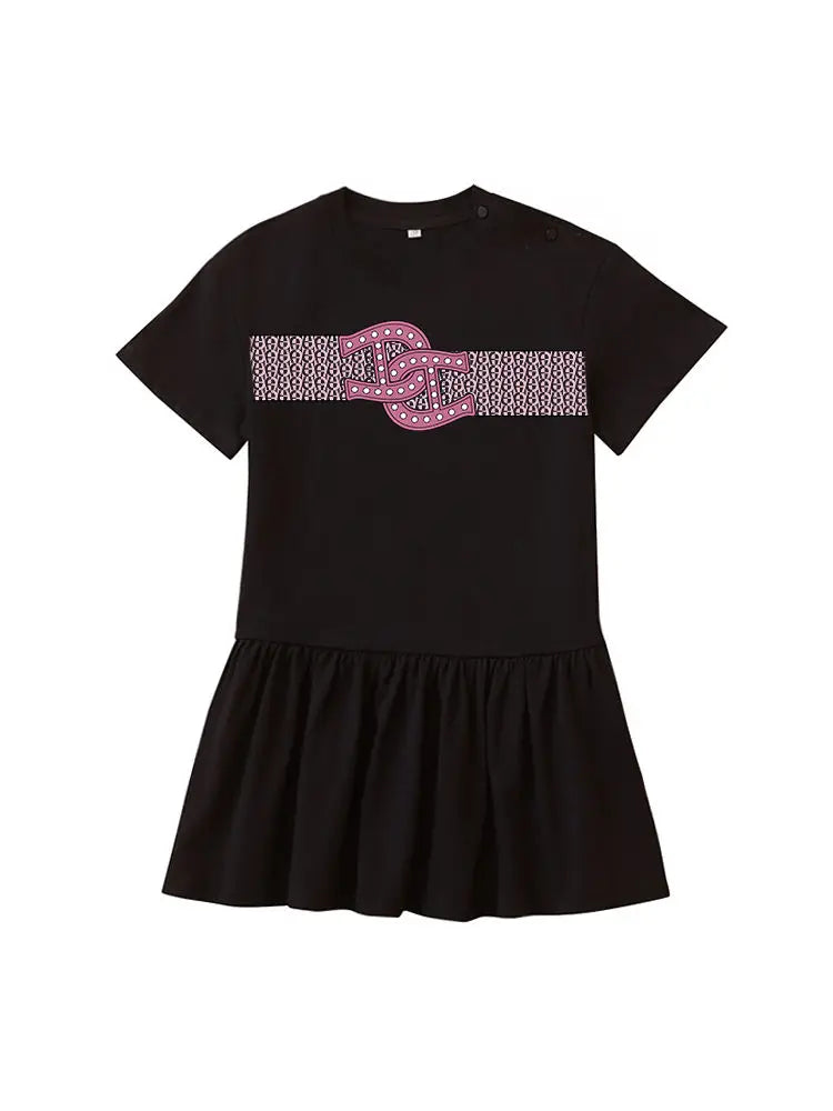 Everyday Wear Girls Dress 2025 Hot Sale Kids Summer Clothes Cotton Cute Letter Print Short sleeved Skirt Child Princess Dresses