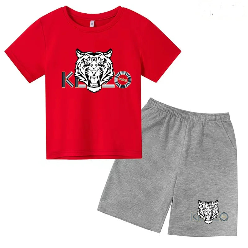 Children Summer Clothes Tiger Print T-shirt 3-12Yrs Boys Girls Short-sleeved Top+Shorts Casual Brand Fashion Sports Set Clothing