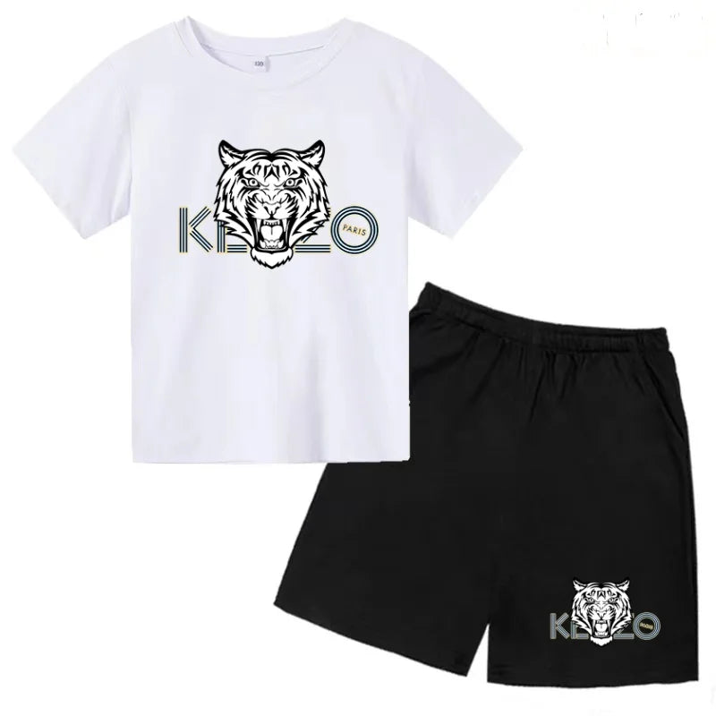 Children Summer Clothes Tiger Print T-shirt 3-12Yrs Boys Girls Short-sleeved Top+Shorts Casual Brand Fashion Sports Set Clothing
