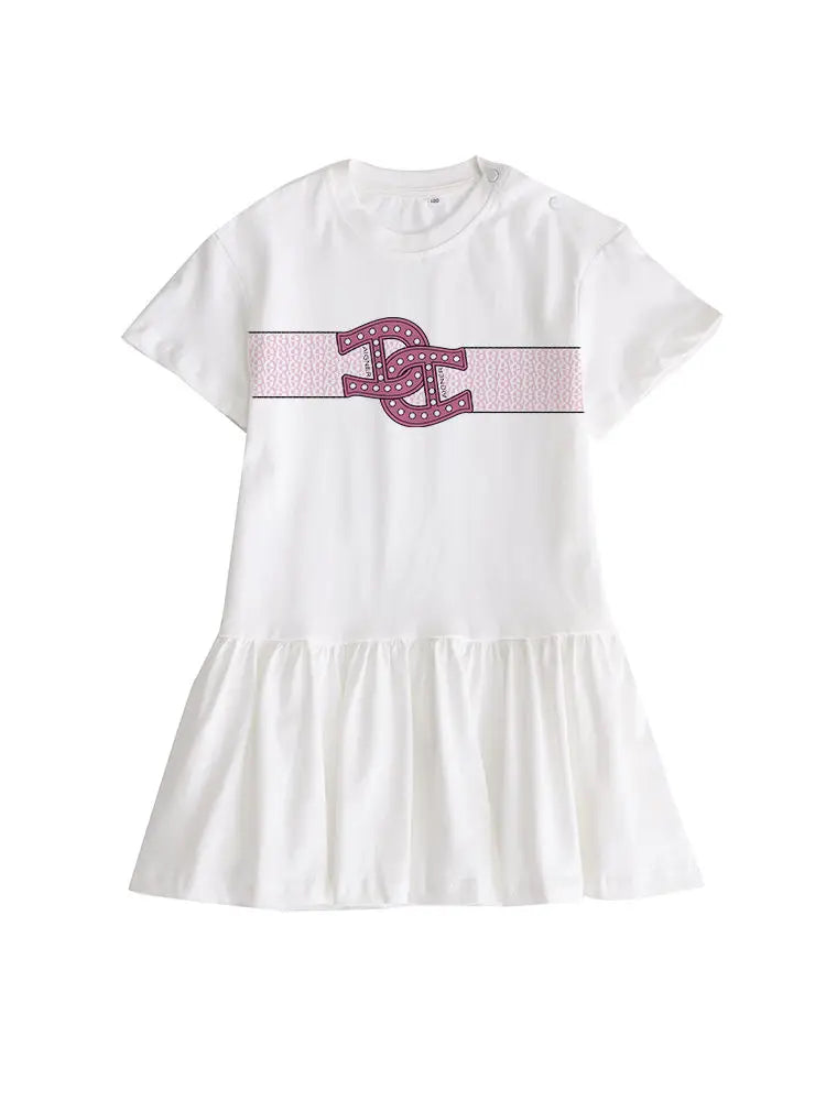 Everyday Wear Girls Dress 2025 Hot Sale Kids Summer Clothes Cotton Cute Letter Print Short sleeved Skirt Child Princess Dresses