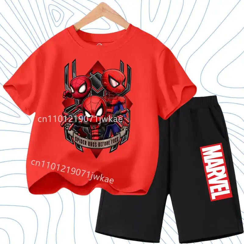 Summer Spider Man Kids Cartoon Short Sleeved Suit Children Clothing Casual Tracksuits T-shirt  Shorts 2pc/set for Boys Clothes