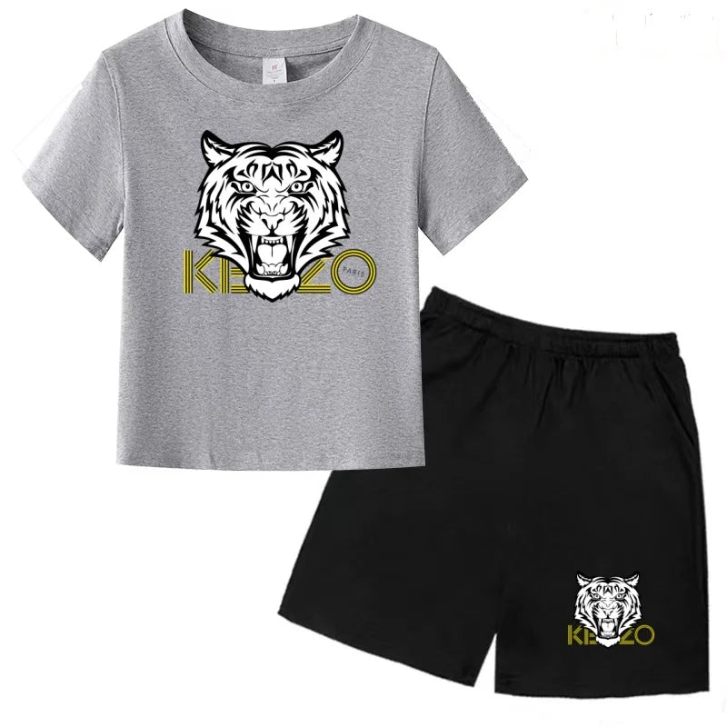 Children Summer Clothes Tiger Print T-shirt 3-12Yrs Boys Girls Short-sleeved Top+Shorts Casual Brand Fashion Sports Set Clothing