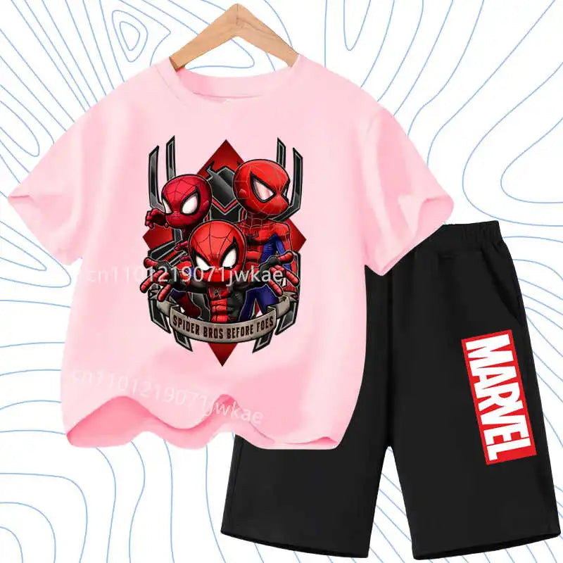 Summer Spider Man Kids Cartoon Short Sleeved Suit Children Clothing Casual Tracksuits T-shirt  Shorts 2pc/set for Boys Clothes