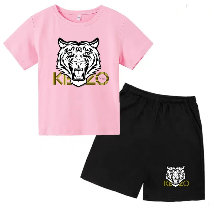 Children Summer Clothes Tiger Print T-shirt 3-12Yrs Boys Girls Short-sleeved Top+Shorts Casual Brand Fashion Sports Set Clothing