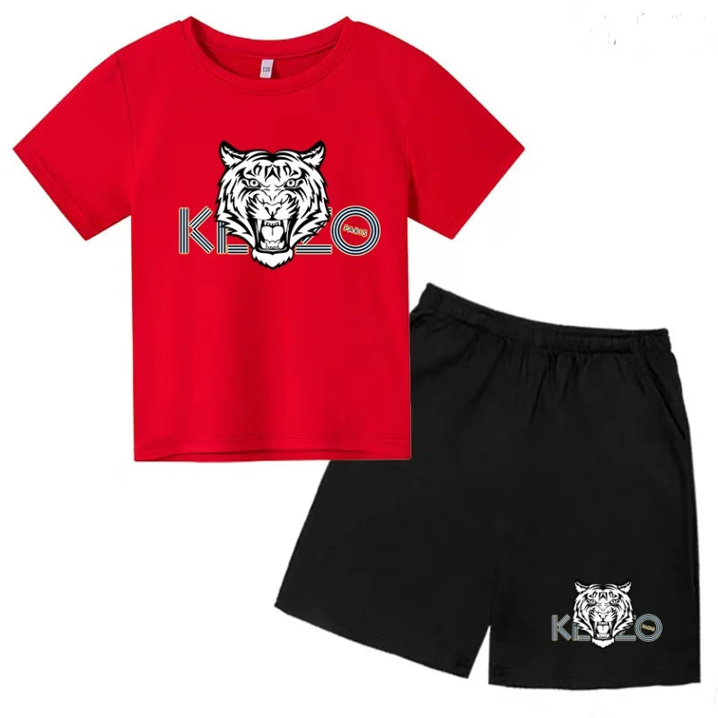 Children Summer Clothes Tiger Print T-shirt 3-12Yrs Boys Girls Short-sleeved Top+Shorts Casual Brand Fashion Sports Set Clothing