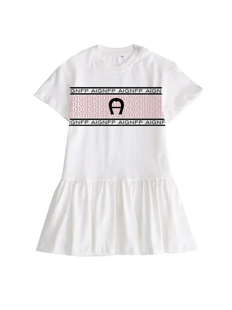 Everyday Wear Girls Dress 2025 Hot Sale Kids Summer Clothes Cotton Cute Letter Print Short sleeved Skirt Child Princess Dresses
