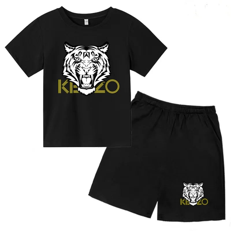 Children Summer Clothes Tiger Print T-shirt 3-12Yrs Boys Girls Short-sleeved Top+Shorts Casual Brand Fashion Sports Set Clothing
