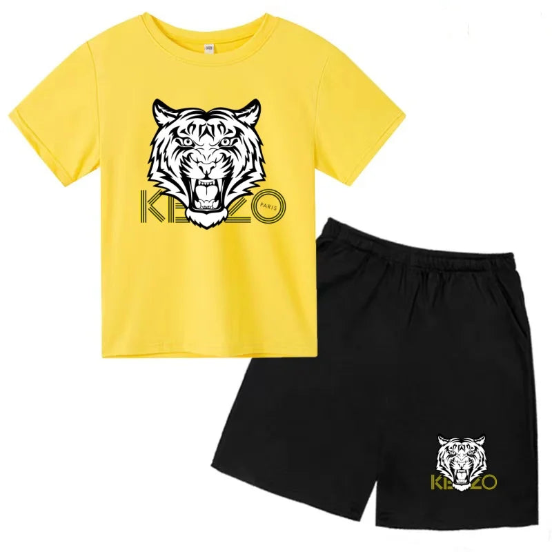 Children Summer Clothes Tiger Print T-shirt 3-12Yrs Boys Girls Short-sleeved Top+Shorts Casual Brand Fashion Sports Set Clothing