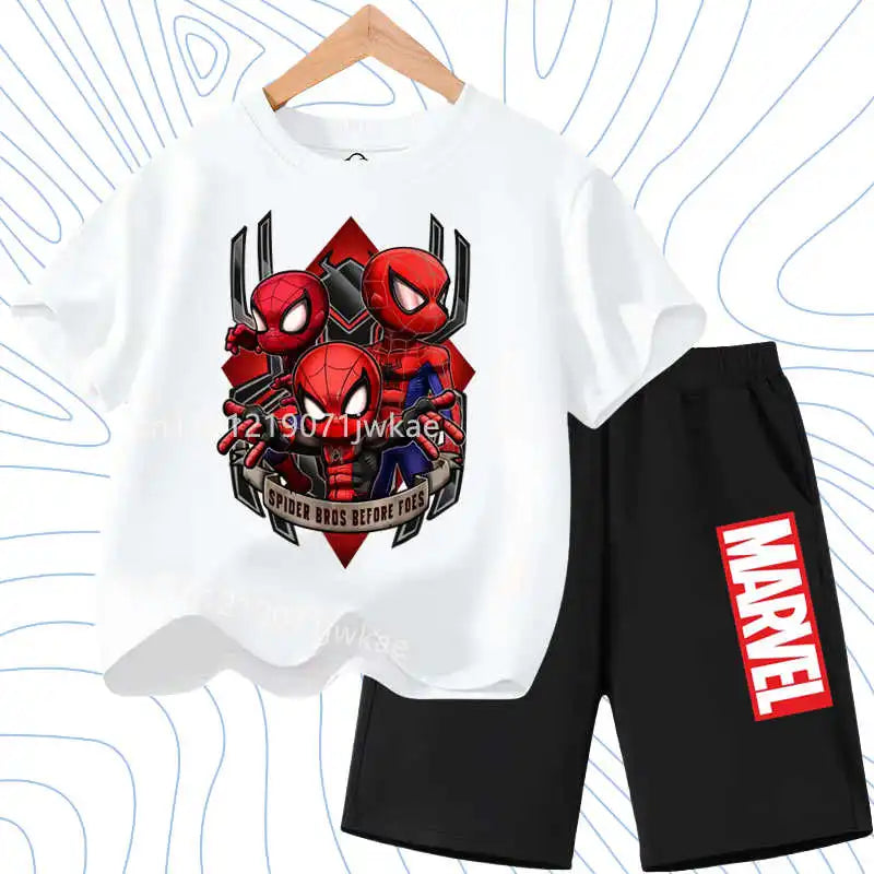 Summer Spider Man Kids Cartoon Short Sleeved Suit Children Clothing Casual Tracksuits T-shirt  Shorts 2pc/set for Boys Clothes