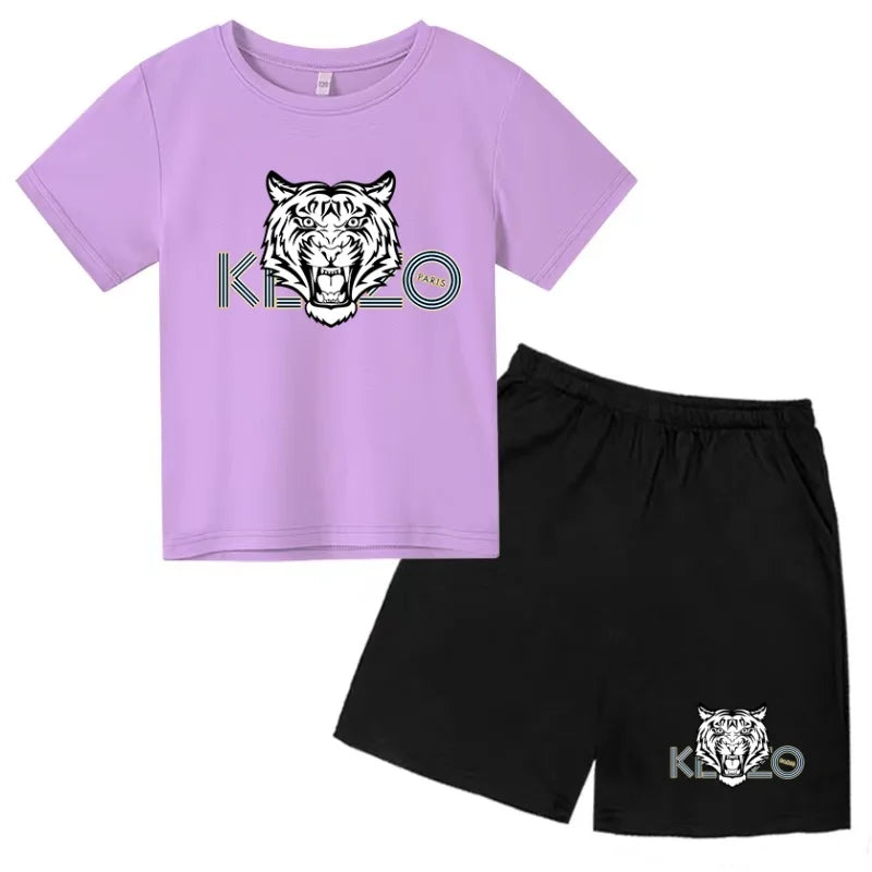 Children Summer Clothes Tiger Print T-shirt 3-12Yrs Boys Girls Short-sleeved Top+Shorts Casual Brand Fashion Sports Set Clothing