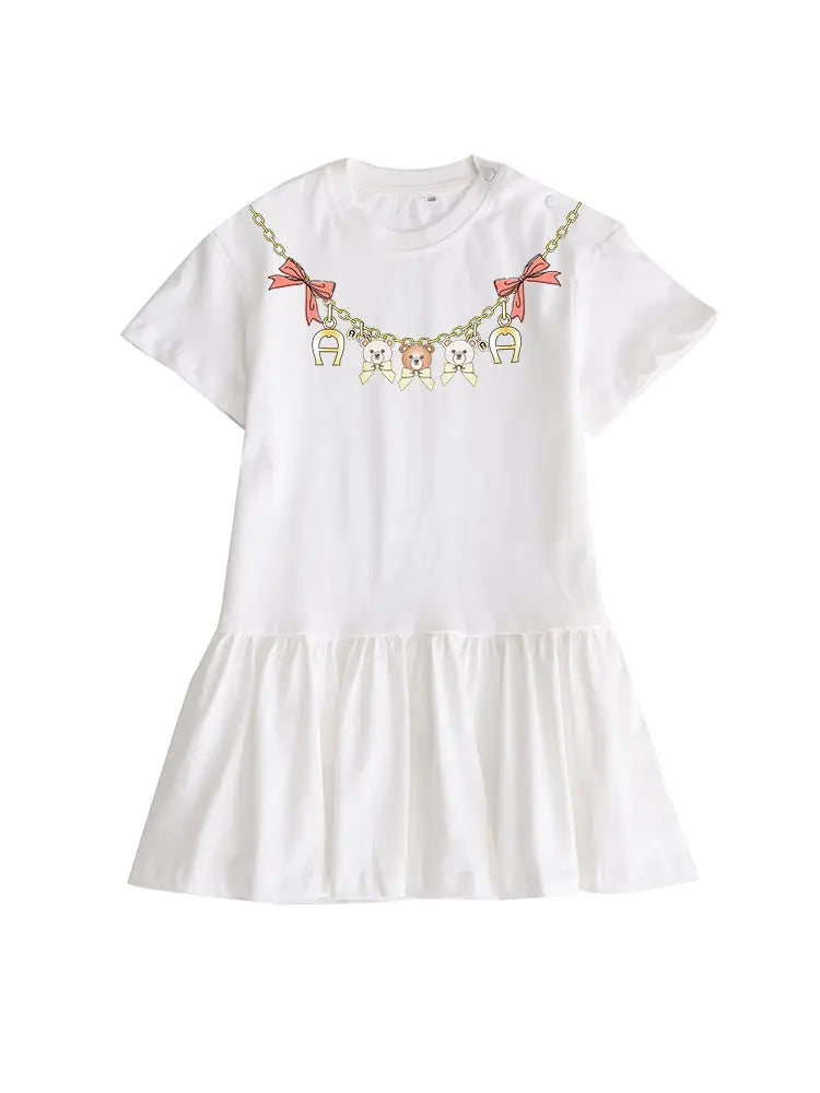 Cute Sweet Bow Girls Dress Summer 2025 Short sleeve Kids Skirt Fashion Cartoon Bow Bear Princess Dress Daily wear Child Dresses