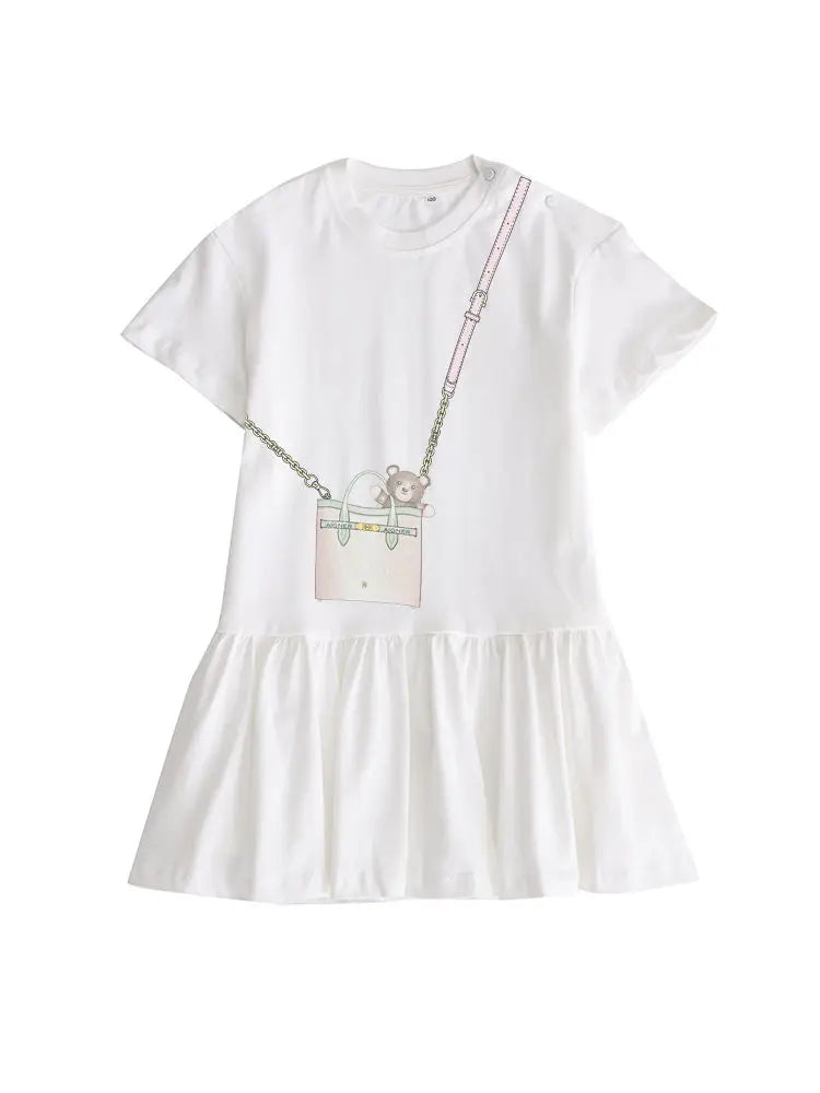 Cute Sweet Bow Girls Dress Summer 2025 Short sleeve Kids Skirt Fashion Cartoon Bow Bear Princess Dress Daily wear Child Dresses