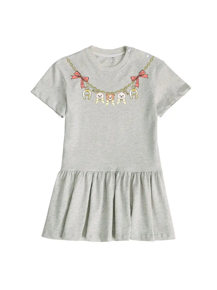 Cute Sweet Bow Girls Dress Summer 2025 Short sleeve Kids Skirt Fashion Cartoon Bow Bear Princess Dress Daily wear Child Dresses
