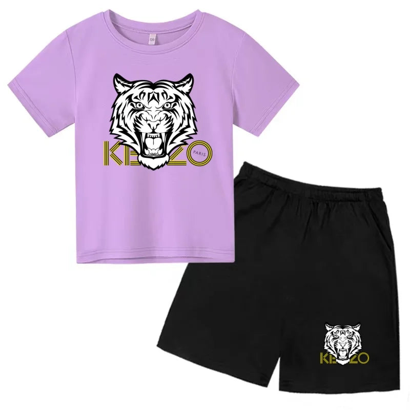 Children Summer Clothes Tiger Print T-shirt 3-12Yrs Boys Girls Short-sleeved Top+Shorts Casual Brand Fashion Sports Set Clothing