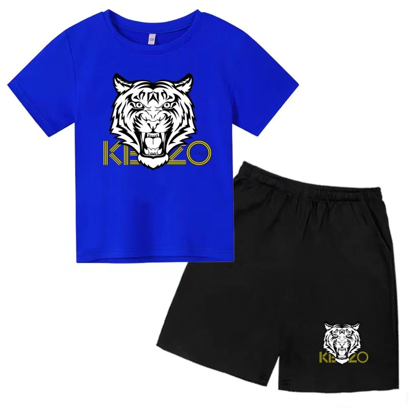 Children Summer Clothes Tiger Print T-shirt 3-12Yrs Boys Girls Short-sleeved Top+Shorts Casual Brand Fashion Sports Set Clothing