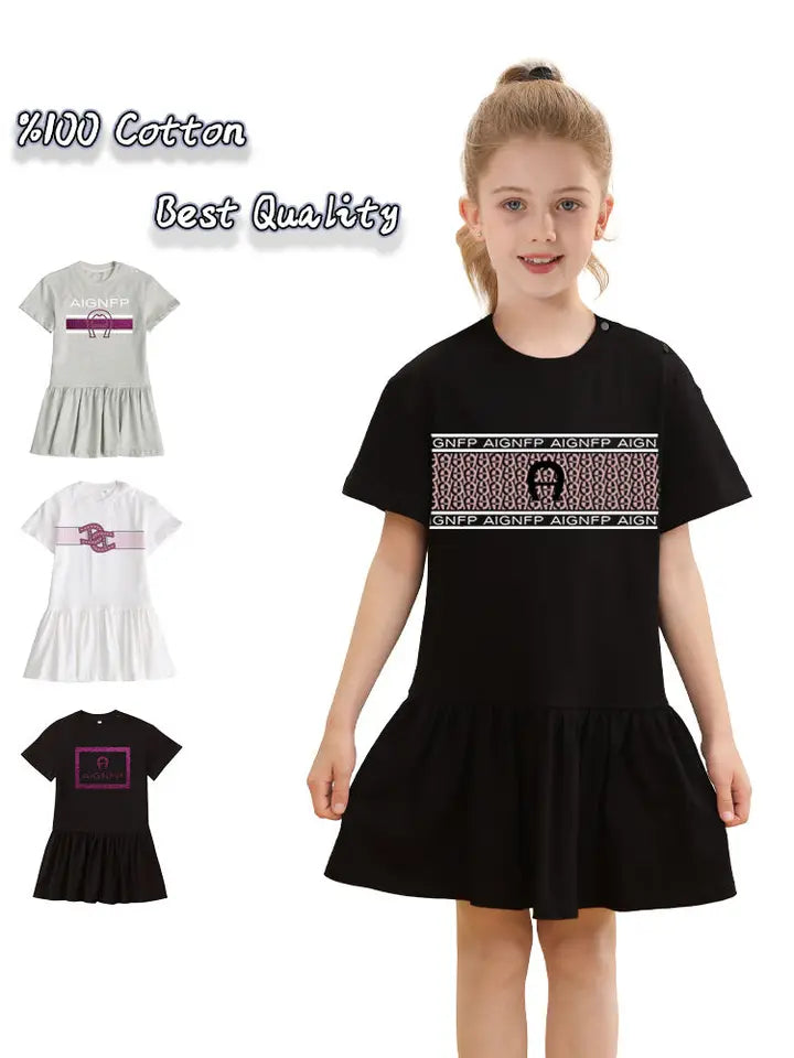 Everyday Wear Girls Dress 2025 Hot Sale Kids Summer Clothes Cotton Cute Letter Print Short sleeved Skirt Child Princess Dresses