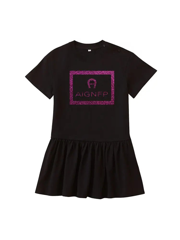 Everyday Wear Girls Dress 2025 Hot Sale Kids Summer Clothes Cotton Cute Letter Print Short sleeved Skirt Child Princess Dresses