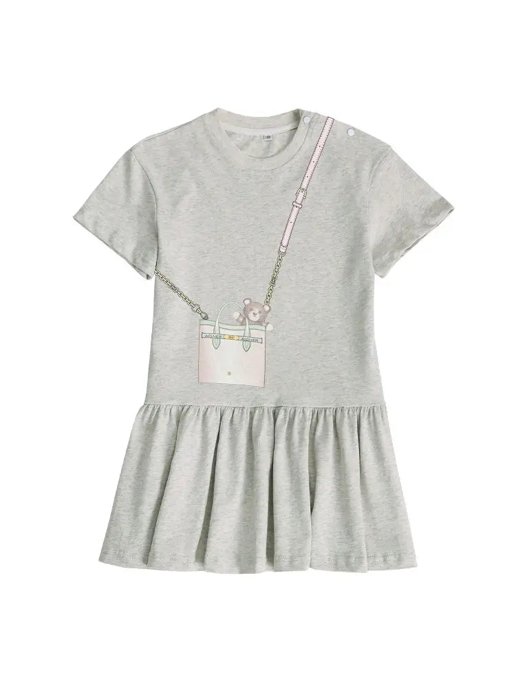 Cute Sweet Bow Girls Dress Summer 2025 Short sleeve Kids Skirt Fashion Cartoon Bow Bear Princess Dress Daily wear Child Dresses