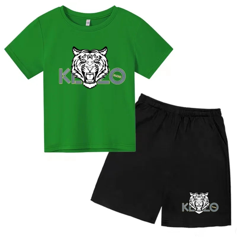 Children Summer Clothes Tiger Print T-shirt 3-12Yrs Boys Girls Short-sleeved Top+Shorts Casual Brand Fashion Sports Set Clothing