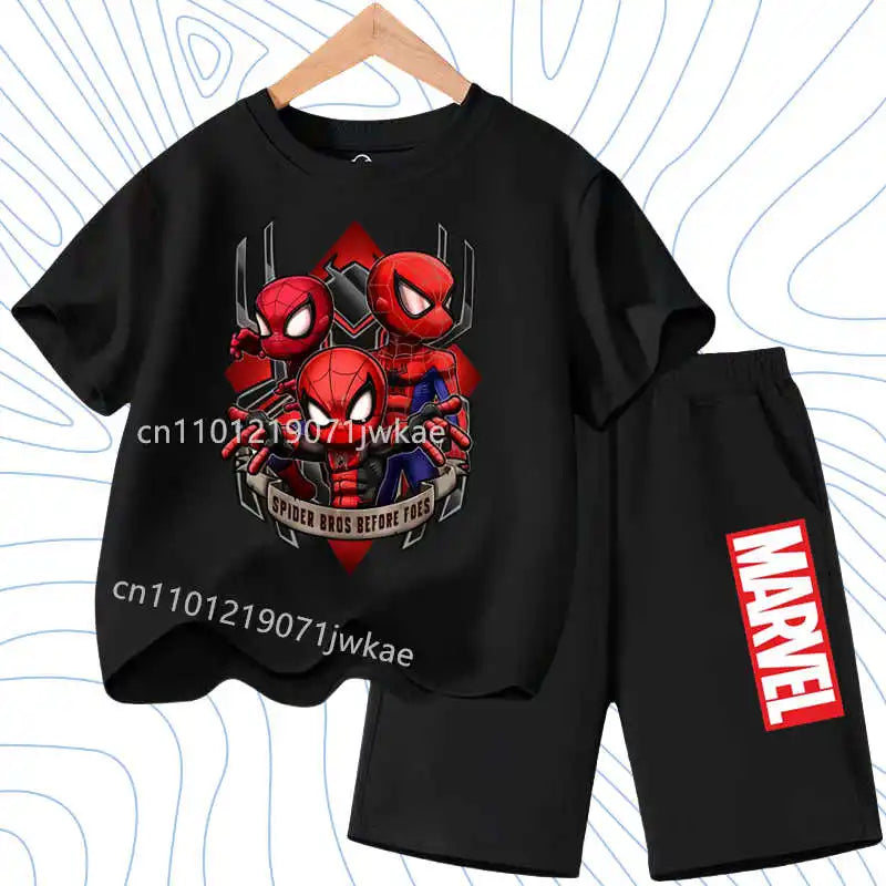 Summer Spider Man Kids Cartoon Short Sleeved Suit Children Clothing Casual Tracksuits T-shirt  Shorts 2pc/set for Boys Clothes