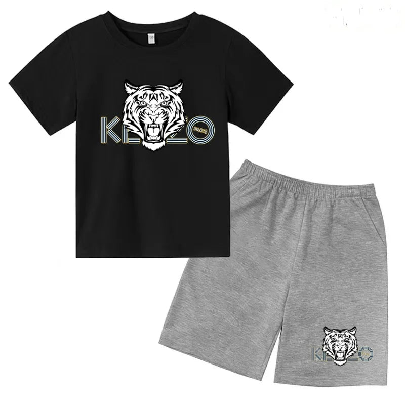 Children Summer Clothes Tiger Print T-shirt 3-12Yrs Boys Girls Short-sleeved Top+Shorts Casual Brand Fashion Sports Set Clothing