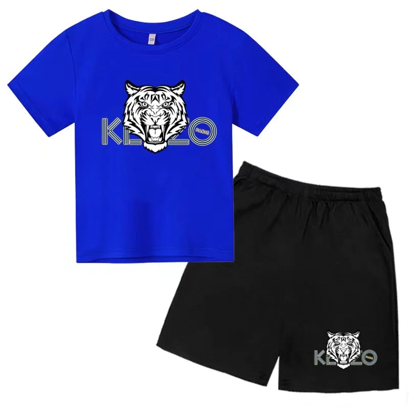 Children Summer Clothes Tiger Print T-shirt 3-12Yrs Boys Girls Short-sleeved Top+Shorts Casual Brand Fashion Sports Set Clothing