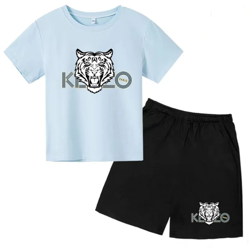 Children Summer Clothes Tiger Print T-shirt 3-12Yrs Boys Girls Short-sleeved Top+Shorts Casual Brand Fashion Sports Set Clothing