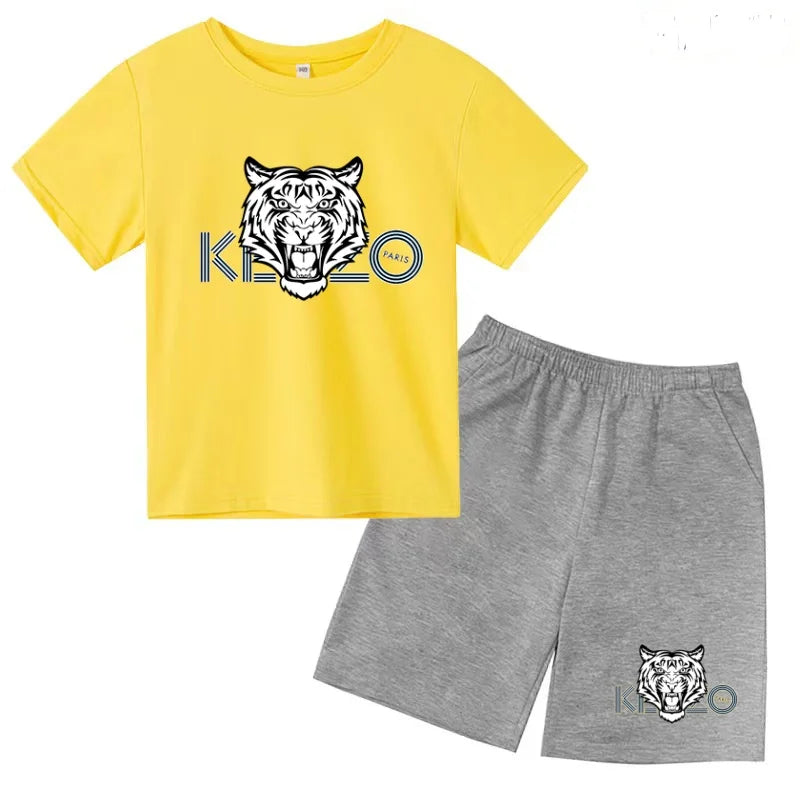 Children Summer Clothes Tiger Print T-shirt 3-12Yrs Boys Girls Short-sleeved Top+Shorts Casual Brand Fashion Sports Set Clothing