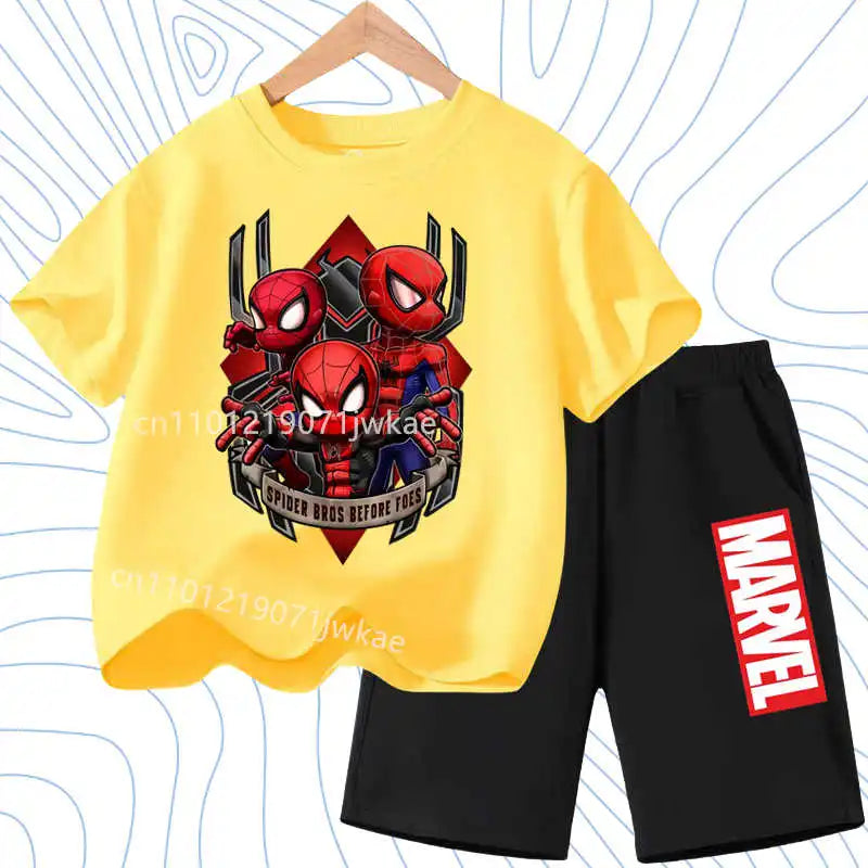 Summer Spider Man Kids Cartoon Short Sleeved Suit Children Clothing Casual Tracksuits T-shirt  Shorts 2pc/set for Boys Clothes
