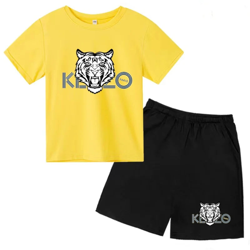 Children Summer Clothes Tiger Print T-shirt 3-12Yrs Boys Girls Short-sleeved Top+Shorts Casual Brand Fashion Sports Set Clothing