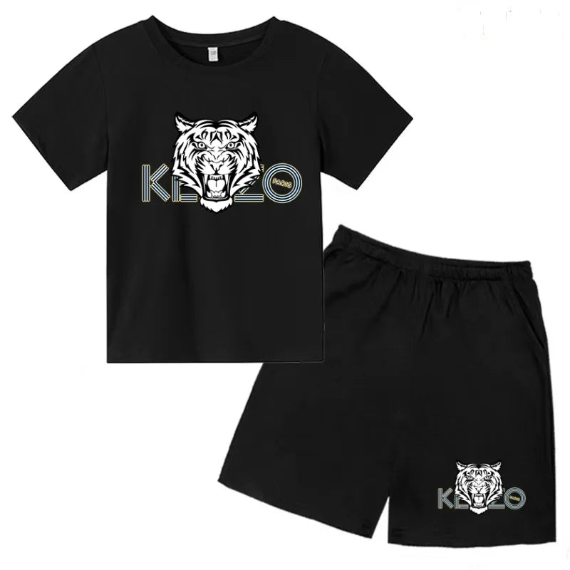 Children Summer Clothes Tiger Print T-shirt 3-12Yrs Boys Girls Short-sleeved Top+Shorts Casual Brand Fashion Sports Set Clothing