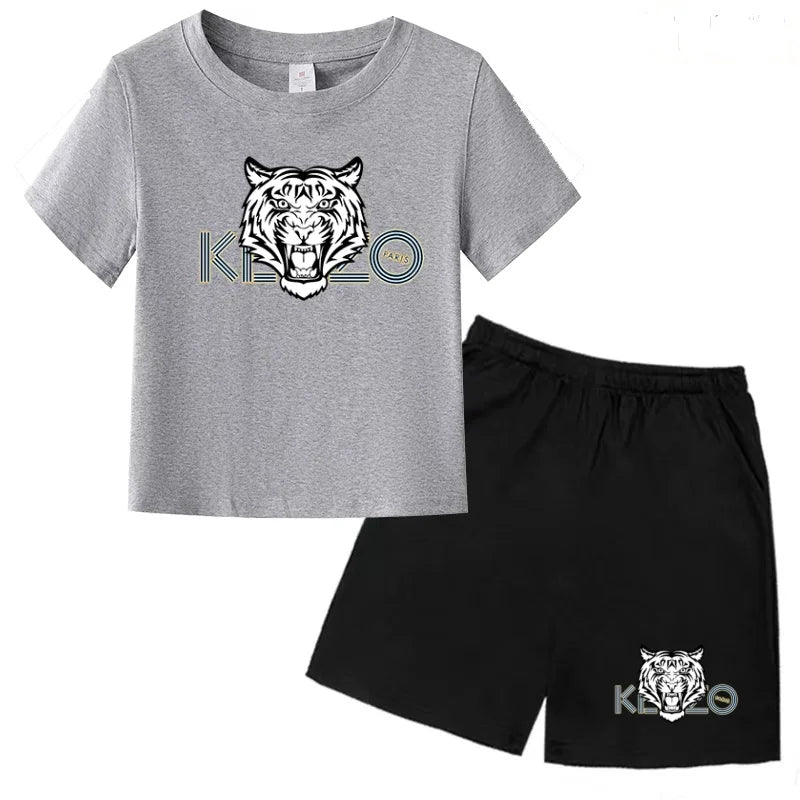 Children Summer Clothes Tiger Print T-shirt 3-12Yrs Boys Girls Short-sleeved Top+Shorts Casual Brand Fashion Sports Set Clothing