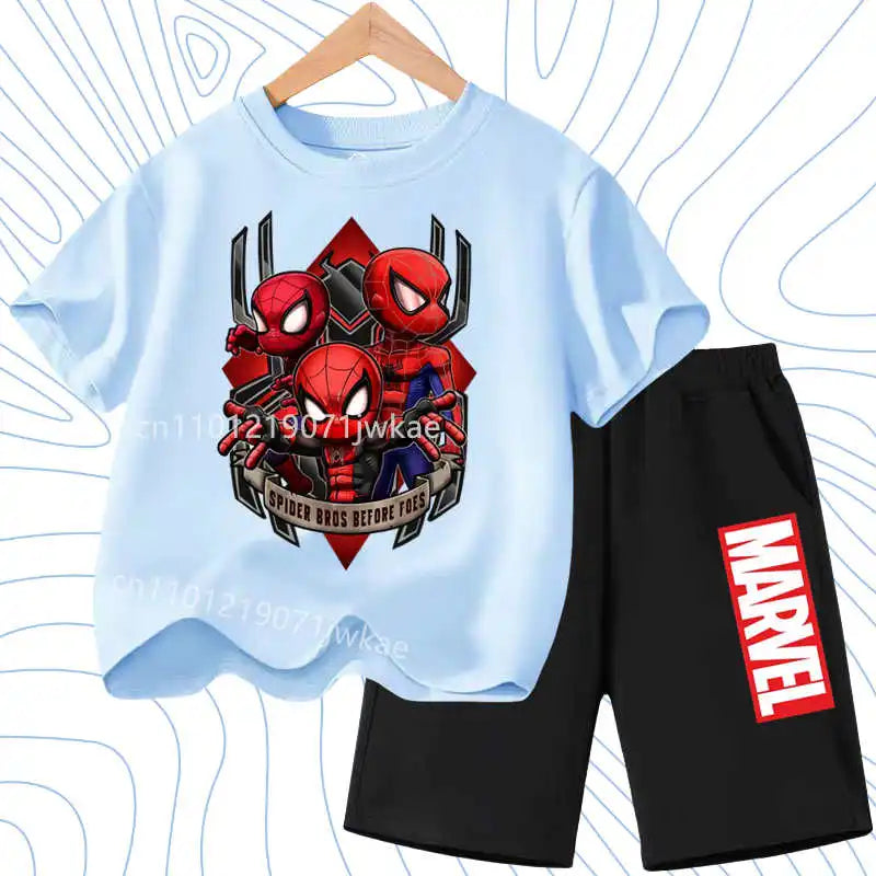 Summer Spider Man Kids Cartoon Short Sleeved Suit Children Clothing Casual Tracksuits T-shirt  Shorts 2pc/set for Boys Clothes