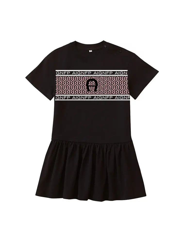Everyday Wear Girls Dress 2025 Hot Sale Kids Summer Clothes Cotton Cute Letter Print Short sleeved Skirt Child Princess Dresses