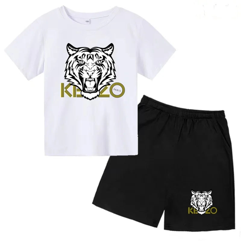 Children Summer Clothes Tiger Print T-shirt 3-12Yrs Boys Girls Short-sleeved Top+Shorts Casual Brand Fashion Sports Set Clothing