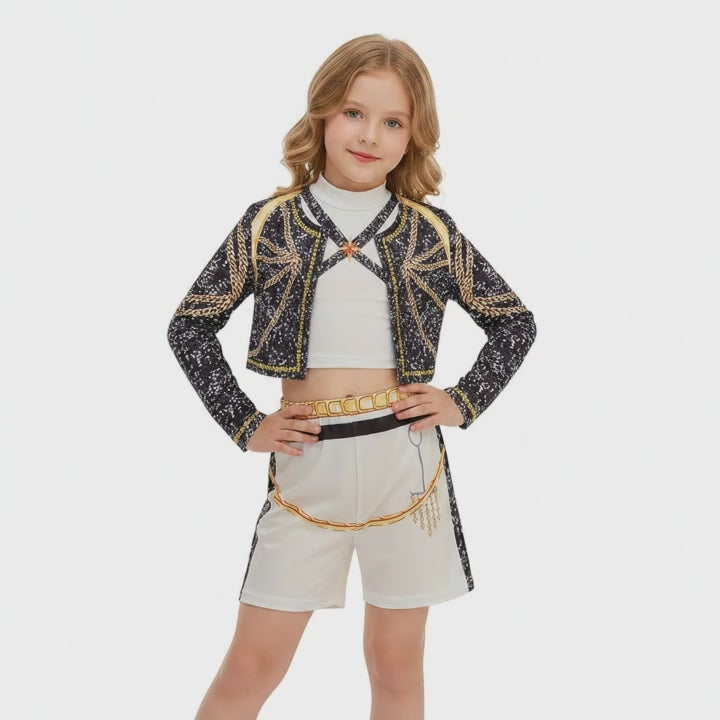 2026 Spring Summer Girl Cosplay Singer Fashion Clothes Stage Performance 3PCS Set Children Show Halloween Carnival Party Costume